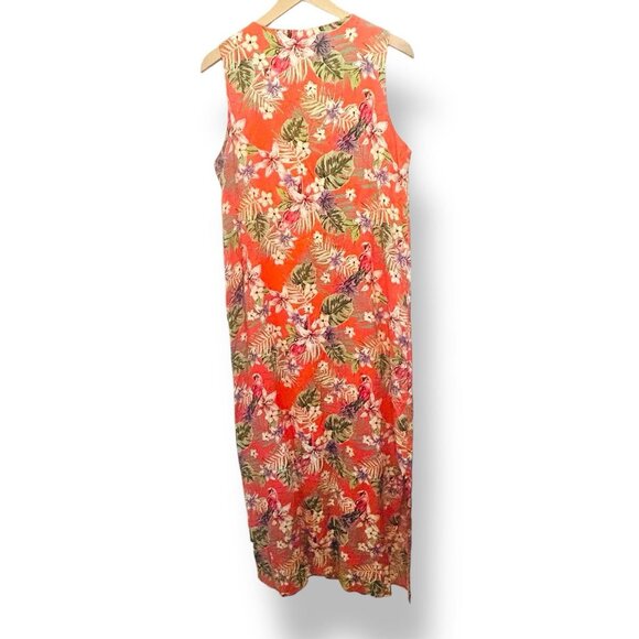 Caribbean Joe Hawaiian Tropical Maxi Dress Orange Sz Medium Floral Lace Detail - Picture 6 of 14